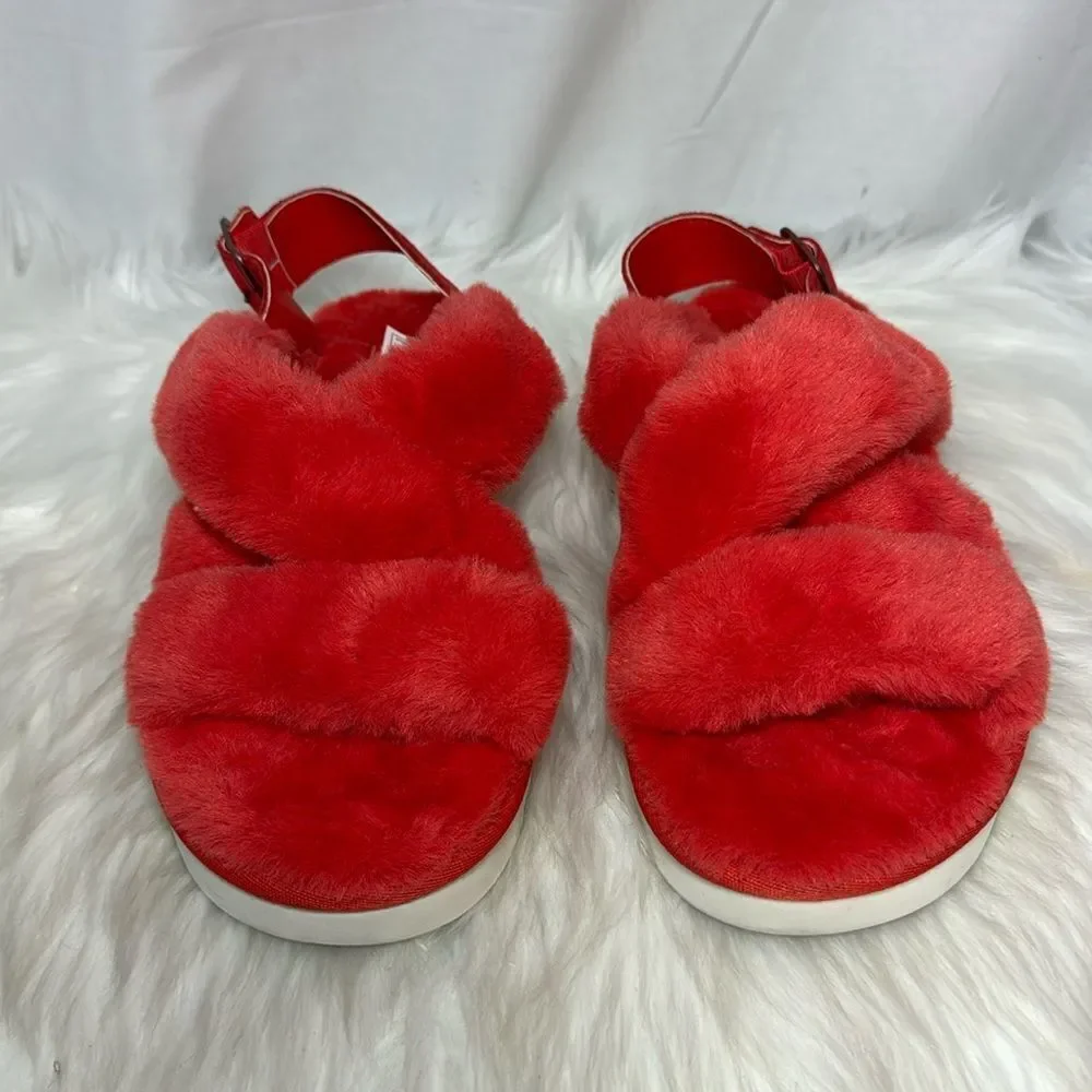 Koolaburra By UGG Fuzz-EE Orange Faux Fur‎ Slipper Sandals Sz 8